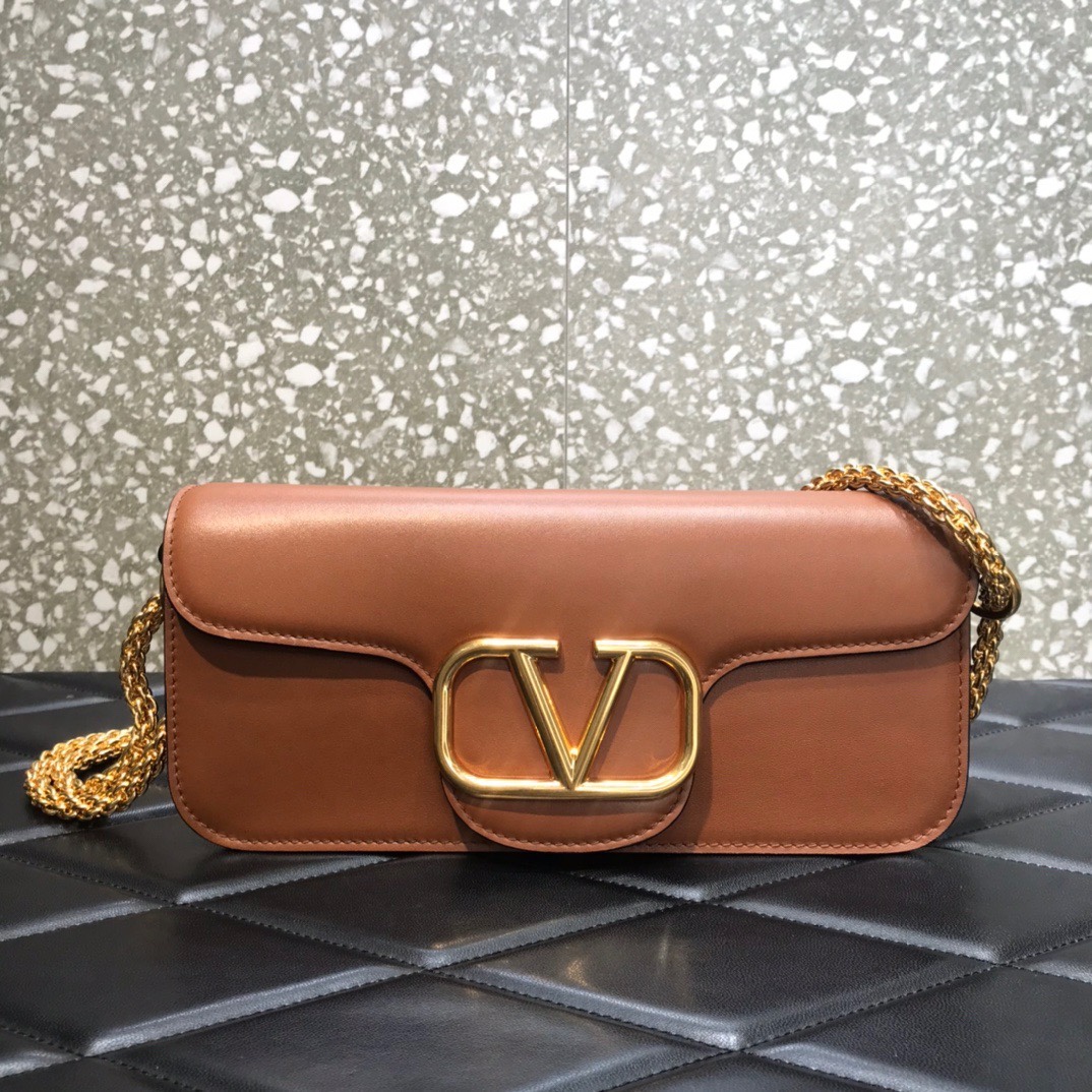 Valentino Garavani Loco Shoulder Bag in Brown Calfskin Leather